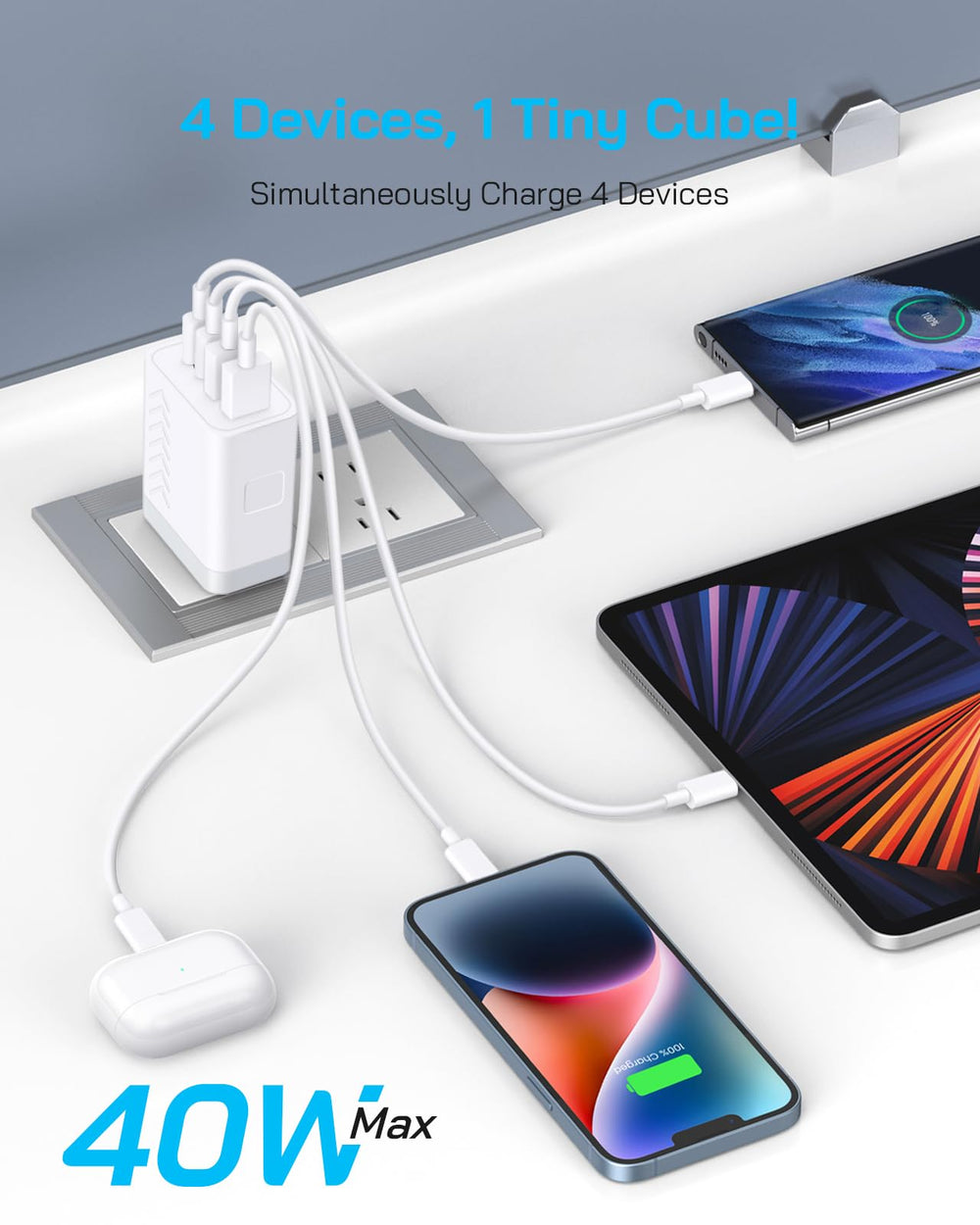 Dmiosw 40W charger USB-A port close-up illustrating reliable 15W power