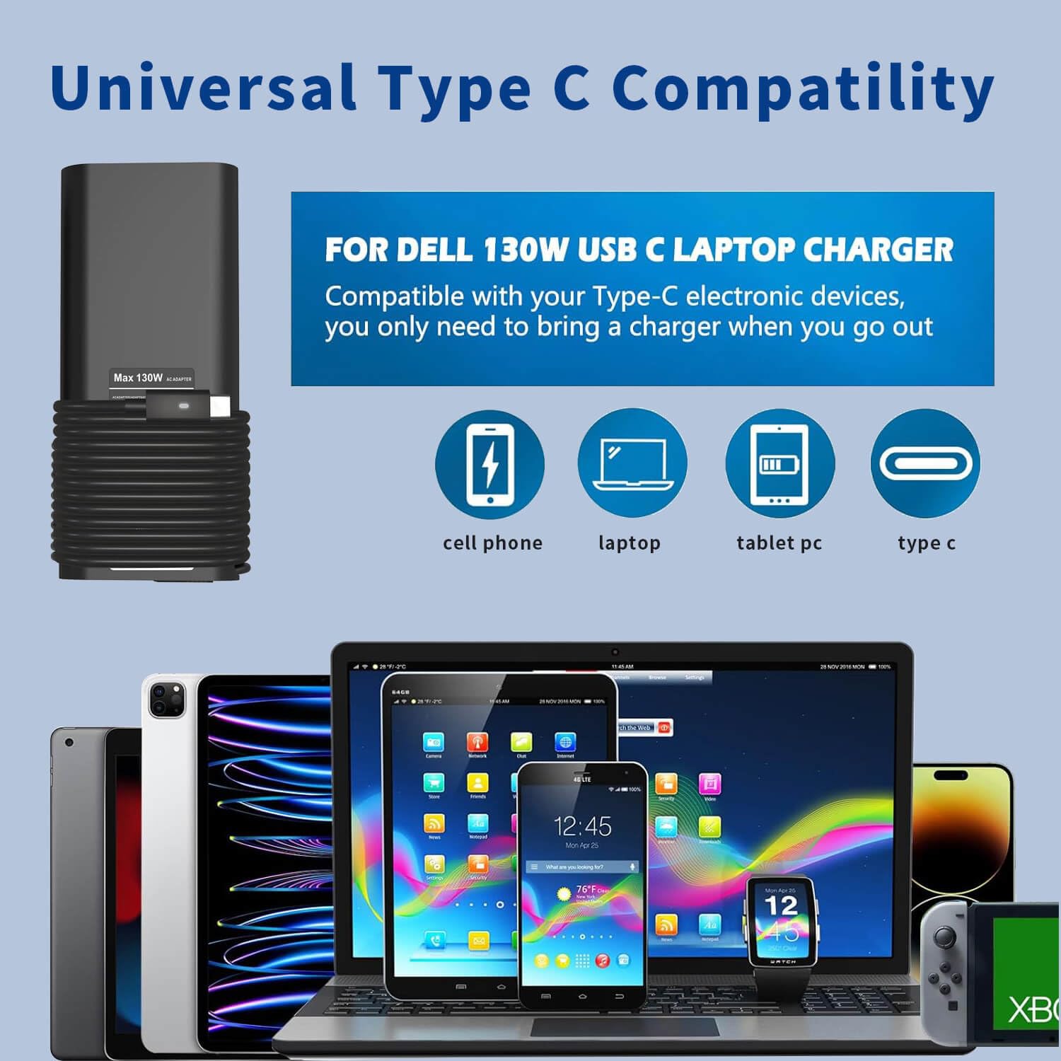 Dell XPS compatibility highlighted on the DMKAOLLK USB-C charger