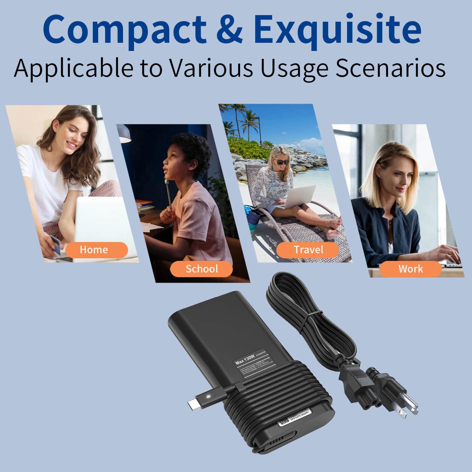 In-use view of the DMKAOLLK charger powering a laptop on a clutter-free workspace