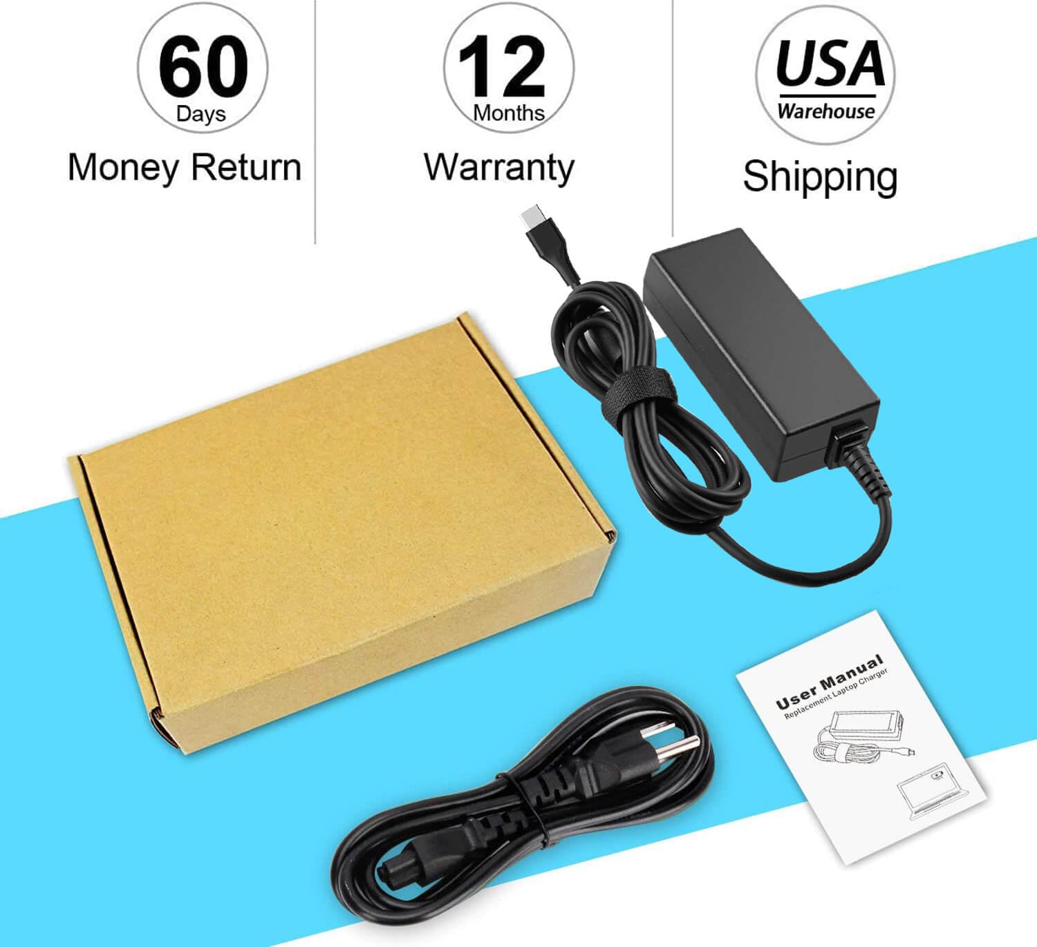 DMKAOLLK 45W USB-C charger with USB-C cable for SP714 on desk
