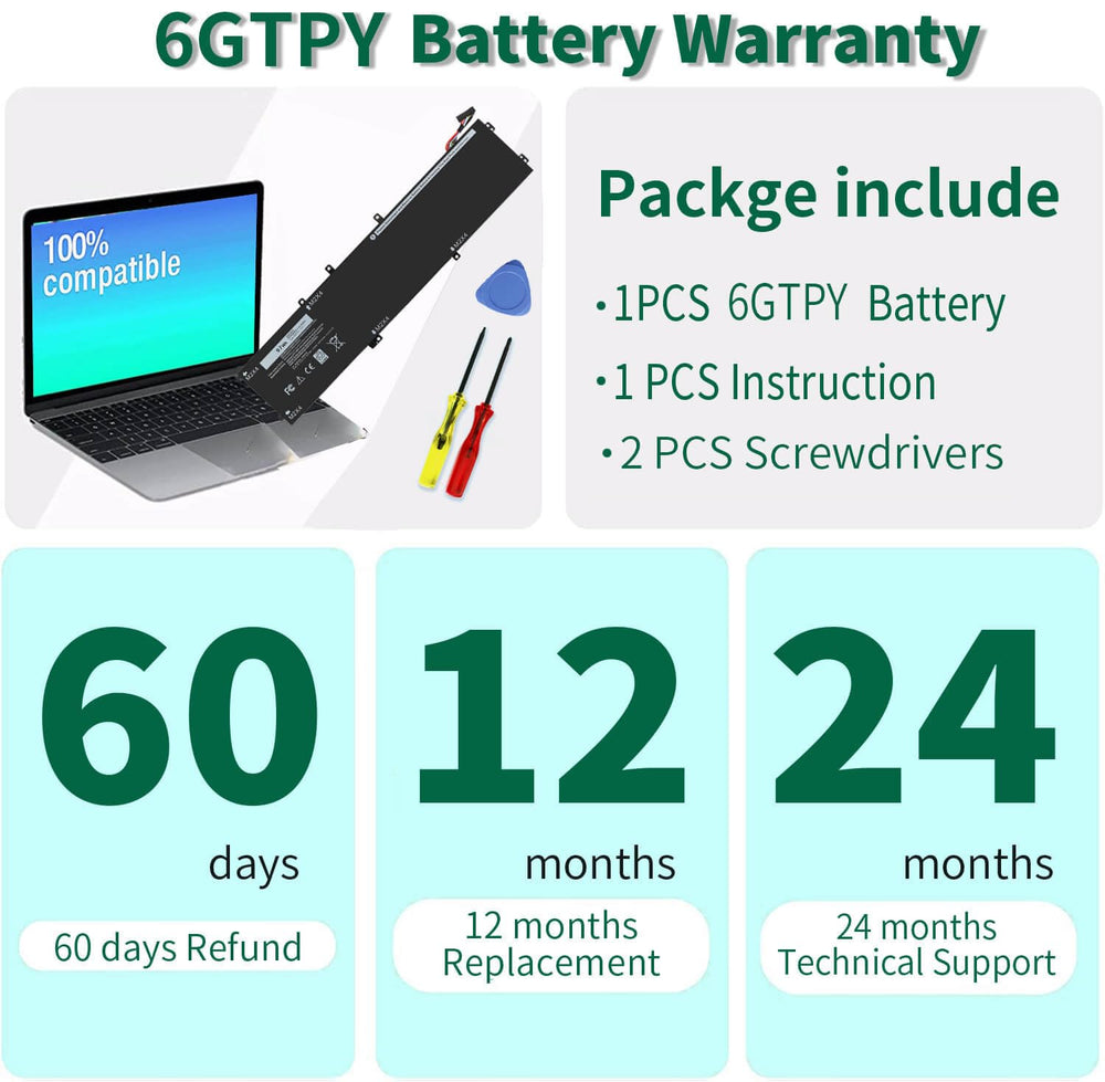 DMKAOLLK 97Wh 6GTPY battery with included screwdrivers for easy installation