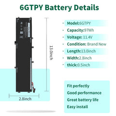 DMKAOLLK 97Wh 6GTPY battery for Dell XPS 9570, steady power during long work sessions