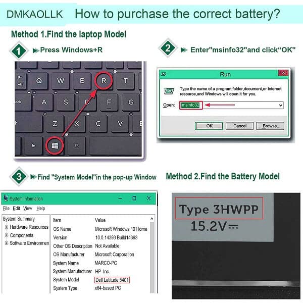 DMKAOLLK battery with included screwdrivers and manual for replacement.