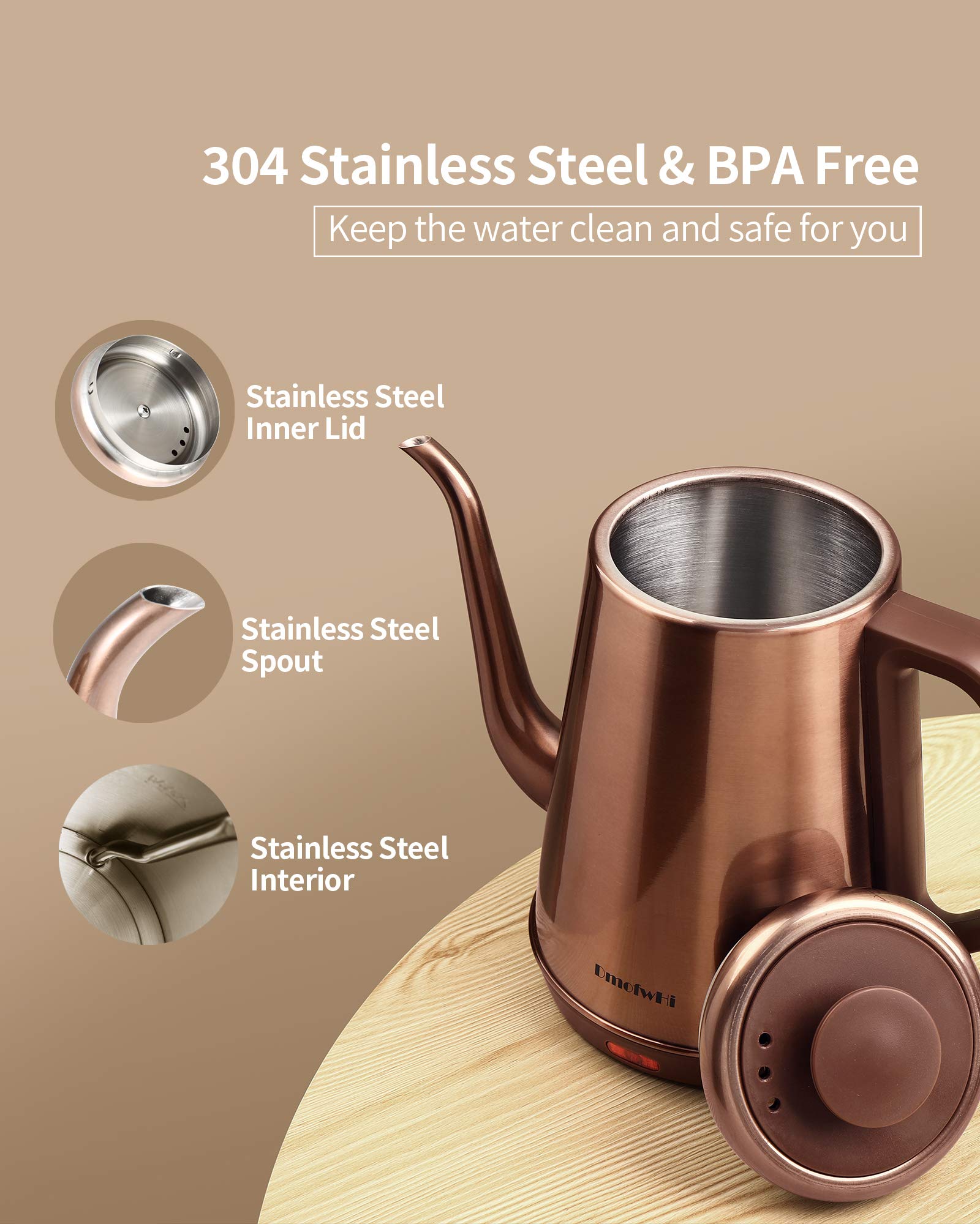 DmofwHi 304 stainless interior for durable, clean-tasting water
