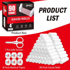 DMSKY gauze rolls 4in x 4.1yd soft material ideal for comfortable wound coverage.
