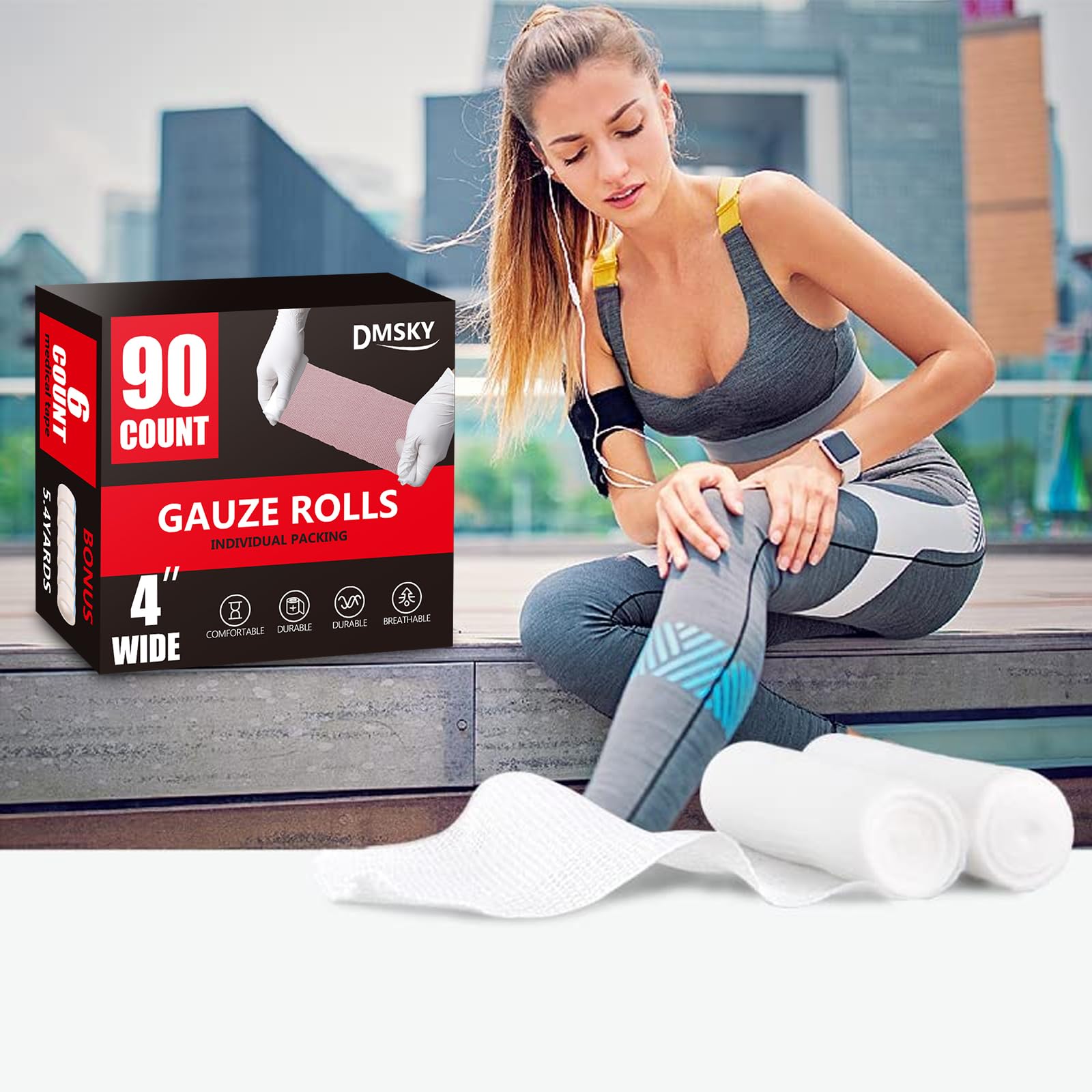 DMSKY gauze rolls suitable for arm, leg, or ankle injuries during sports.