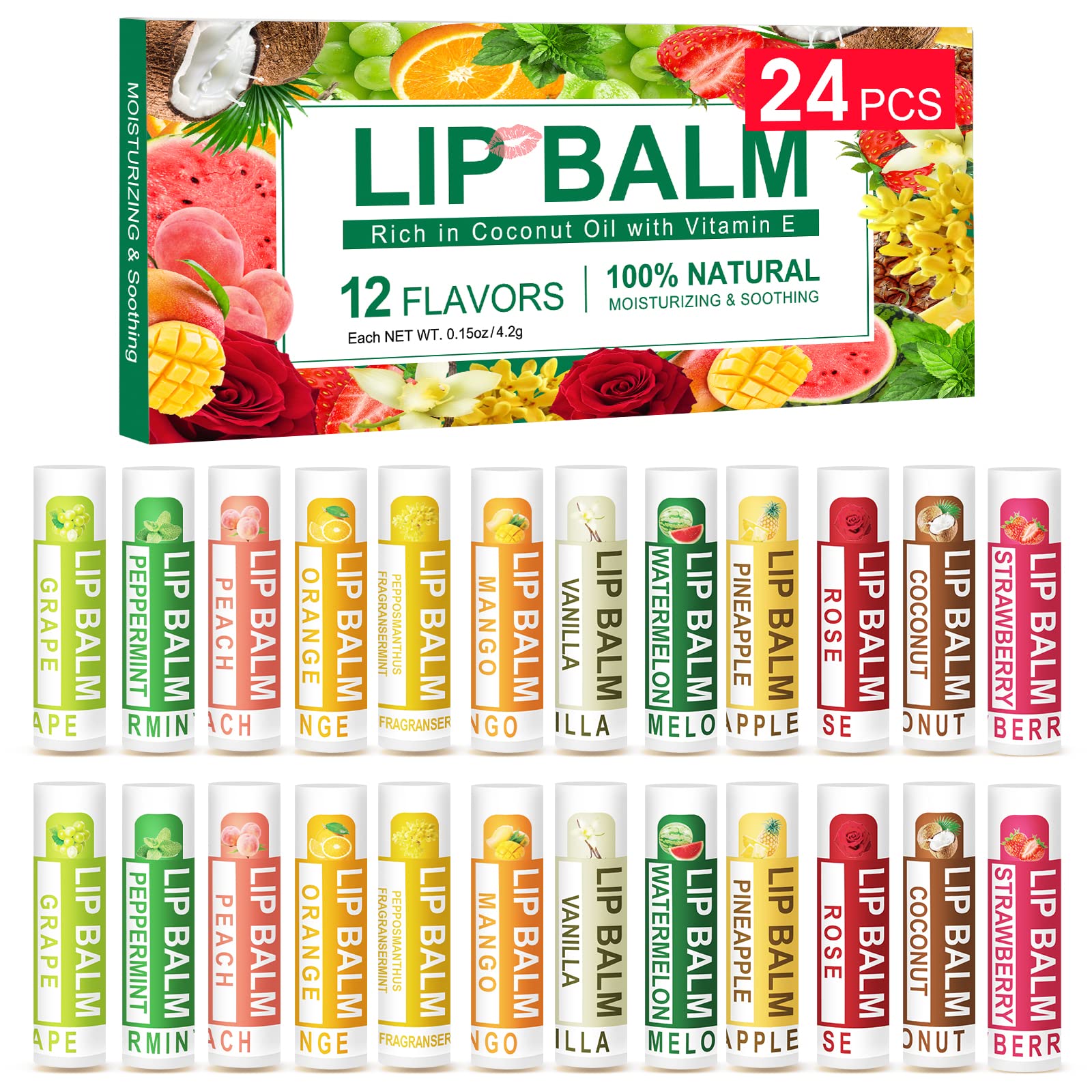 DMSKY lip balm 24-pack assorted flavors for daily moisture