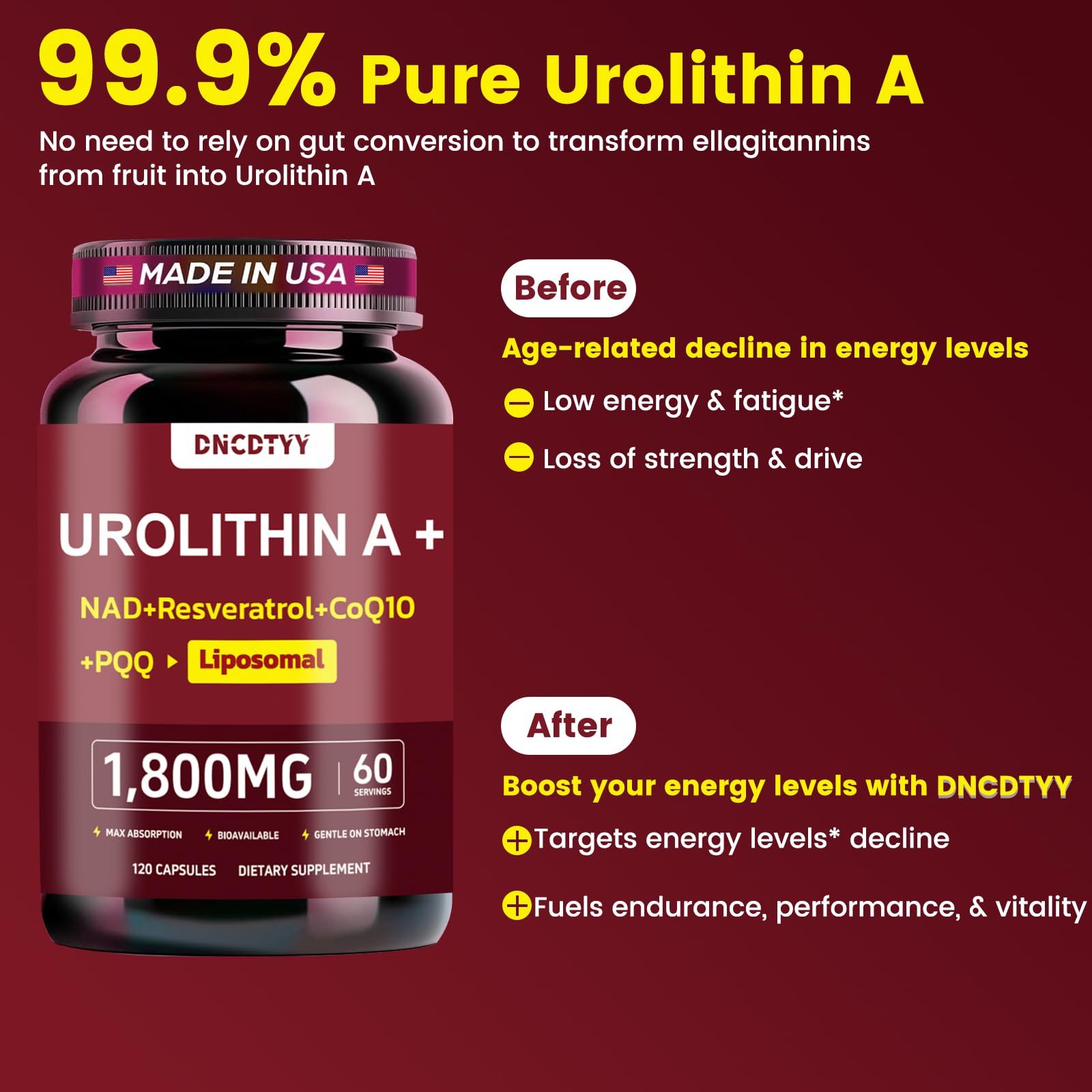 DNCDTYY liposomal delivery technology shown for enhanced absorption.
