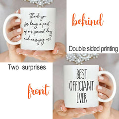 Dnuiyses thank you message mug; ideal officiant gift for weddings