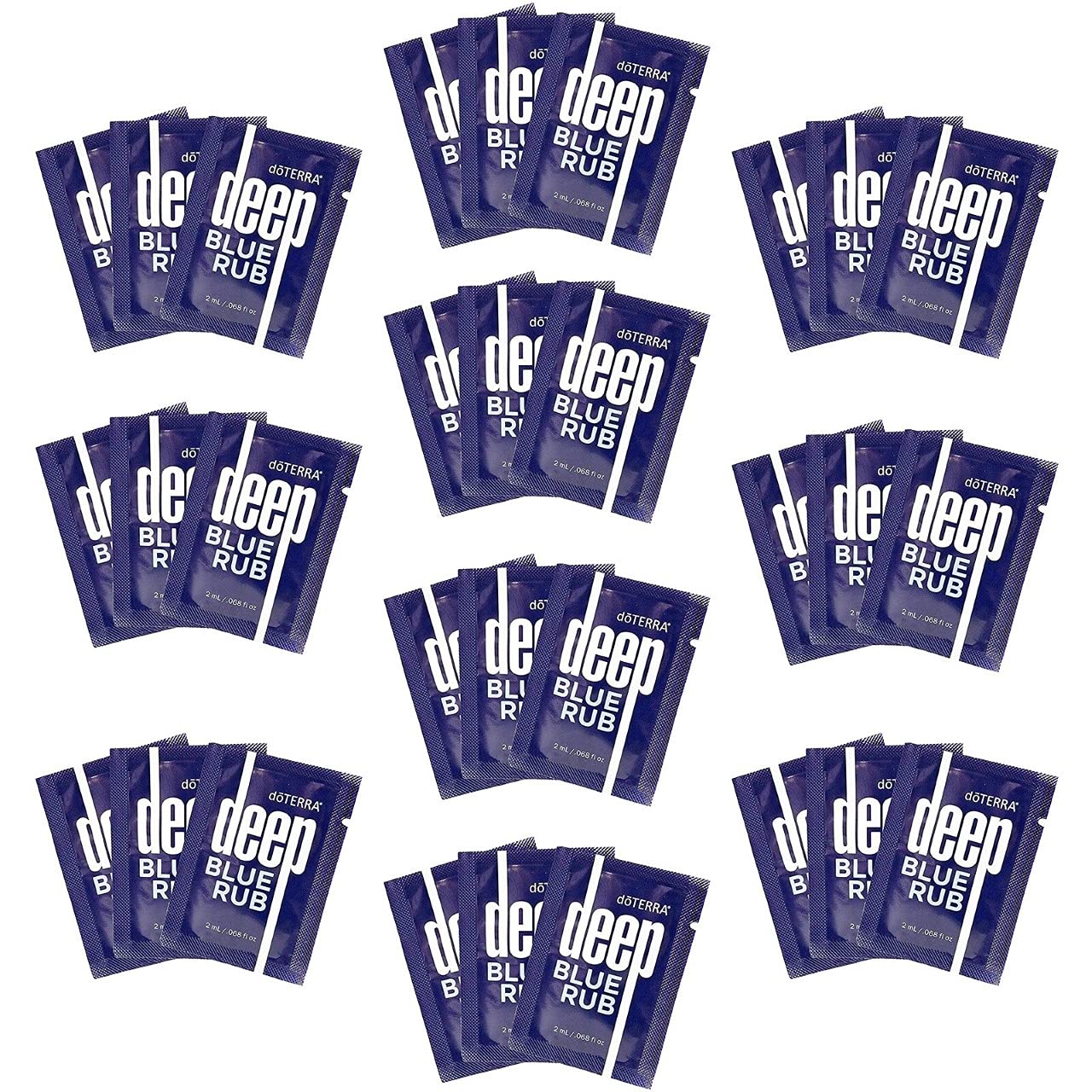 doTERRA Deep Blue Rub sample packets in 2 ml, ideal for on-the-go comfort.