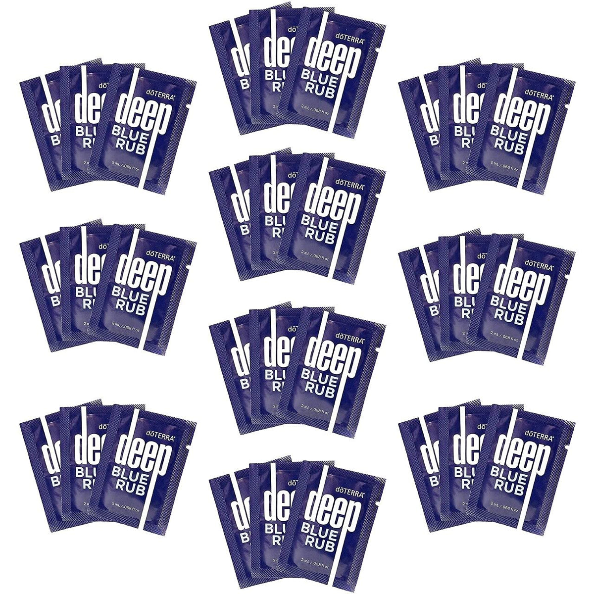 doTERRA Deep Blue Rub sample packets in 2 ml, ideal for on-the-go comfort.