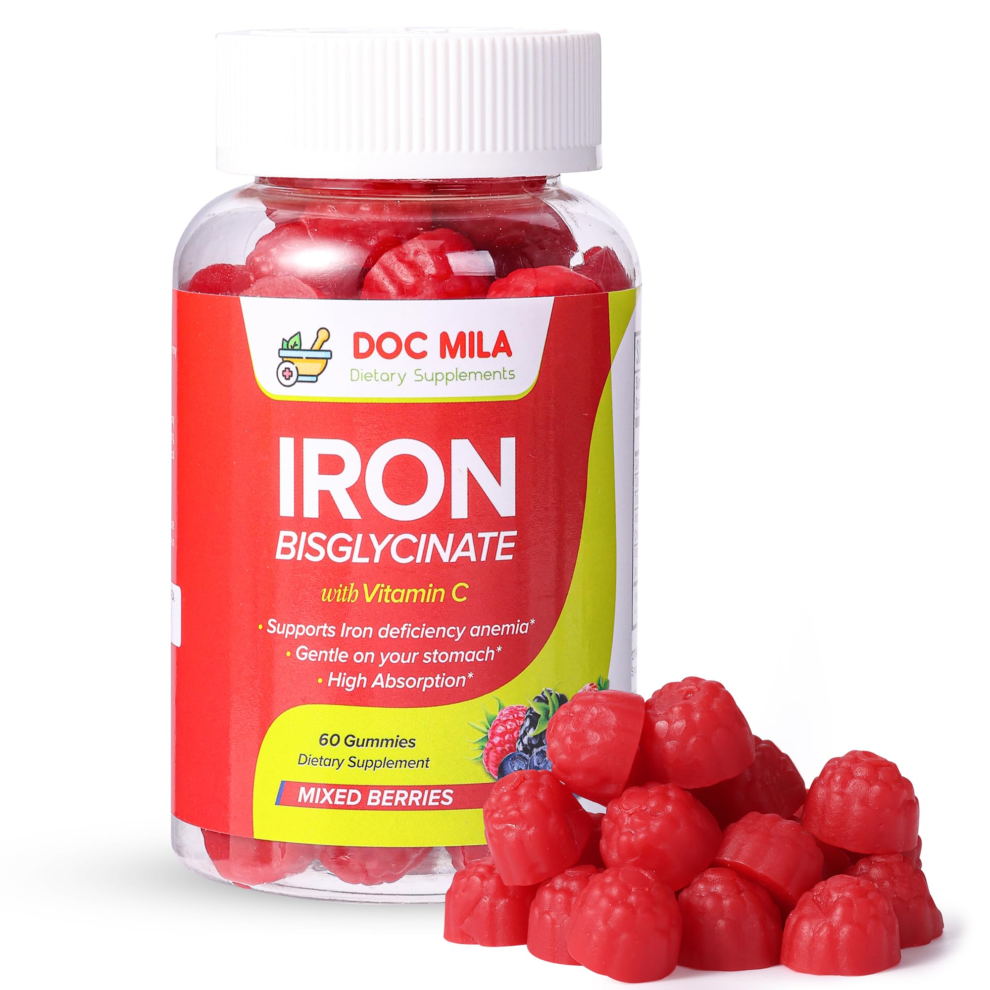 Doc Mila iron bisglycinate gummy 25mg for gentle daily iron intake.