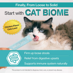 Pouring serving to a cat dish highlights easy administration for daily gut care.