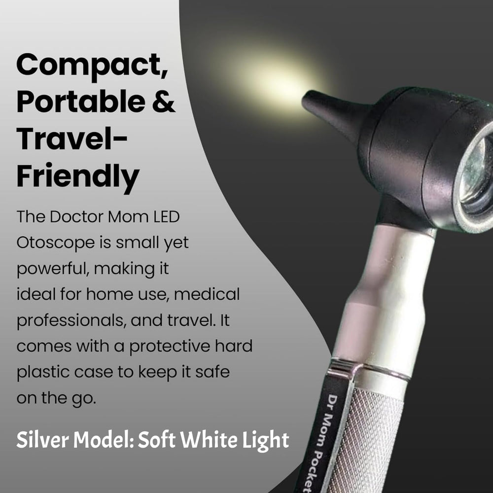 Doctor Mom LED otoscope with adult disposable tip for clear ear canal inspection.