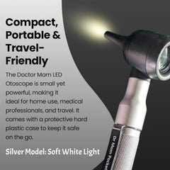 Doctor Mom LED otoscope with adult disposable tip for clear ear canal inspection.