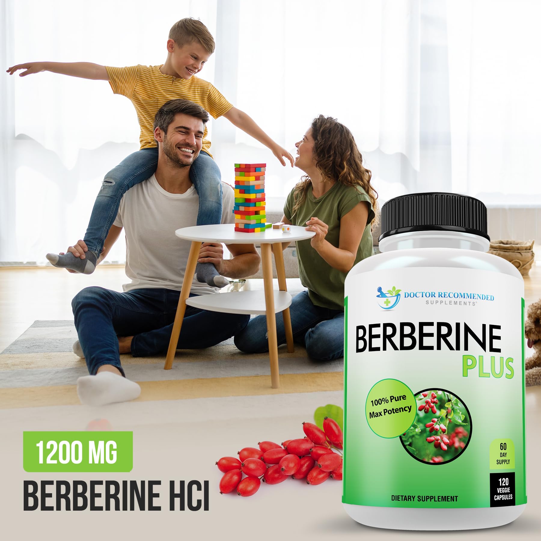 Front of Berberine Plus packaging showing brand and quality certifications.