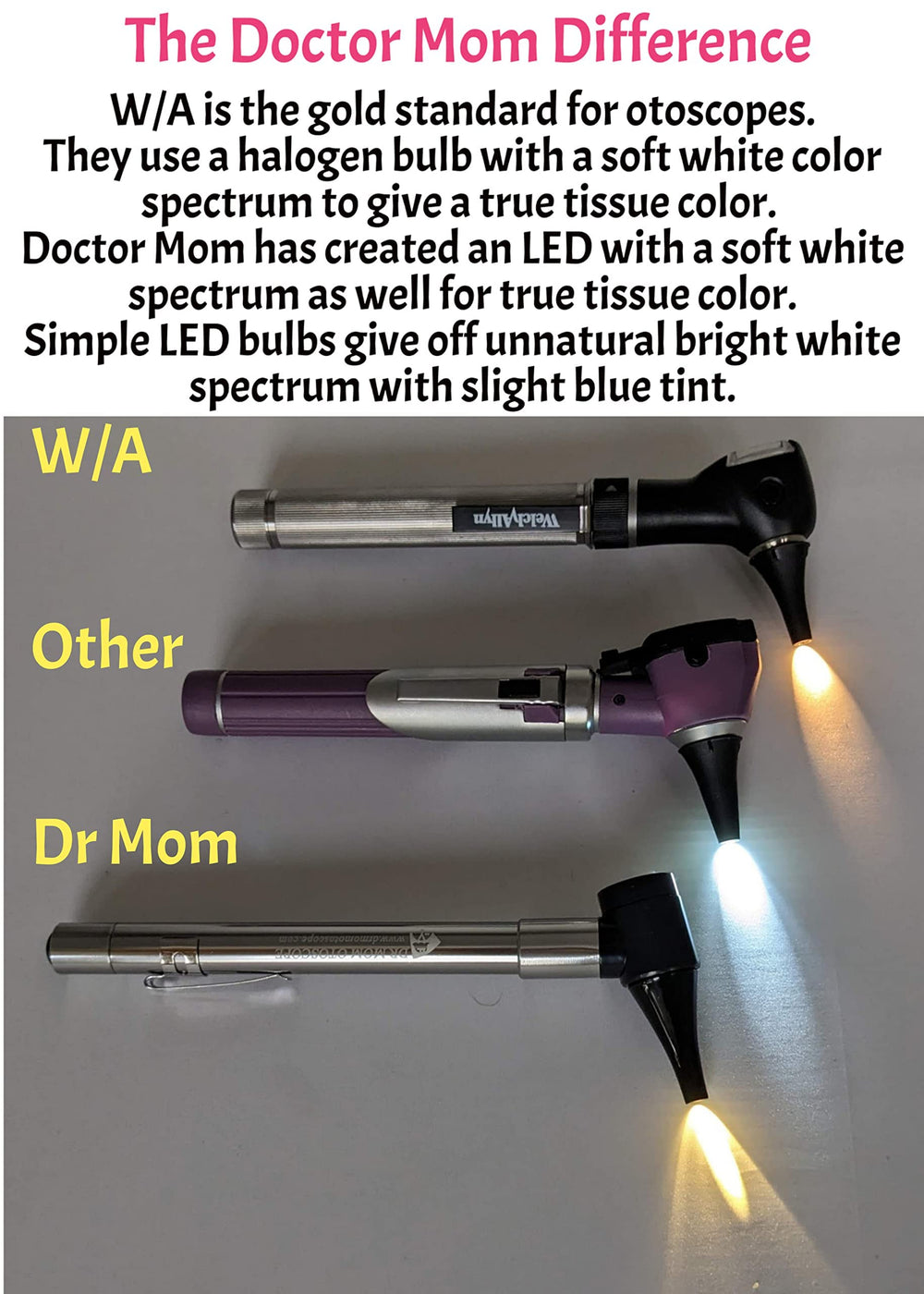 Doctor Mom Otoscope includes 2.5mm infant specula for gentle checks