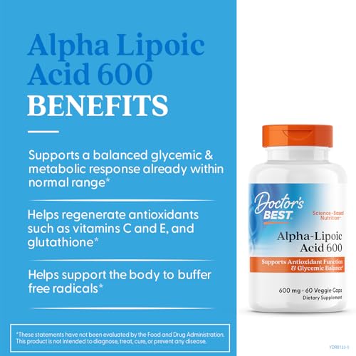 Close-up of Doctor's Best Alpha Lipoic Acid capsule emphasizing vegan, non-GMO formula