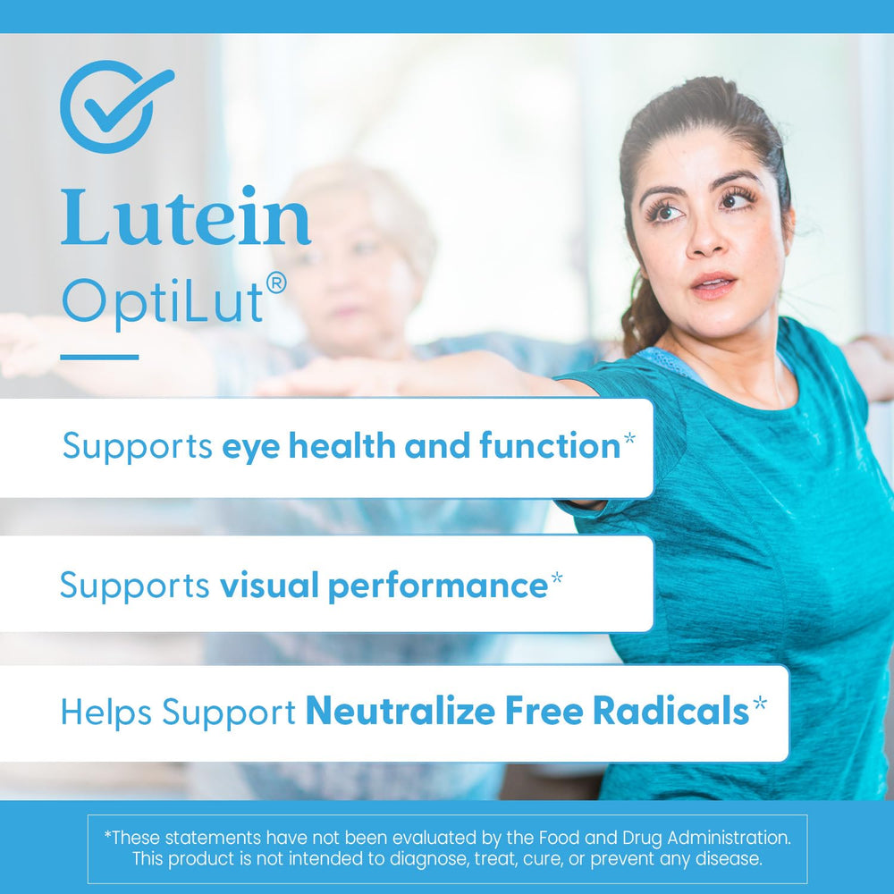 Capsules and bottle illustrate antioxidant carotenoids for eye support.