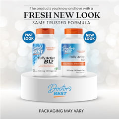 Close-up of Doctor's Best B12 capsules highlighting vegan formula