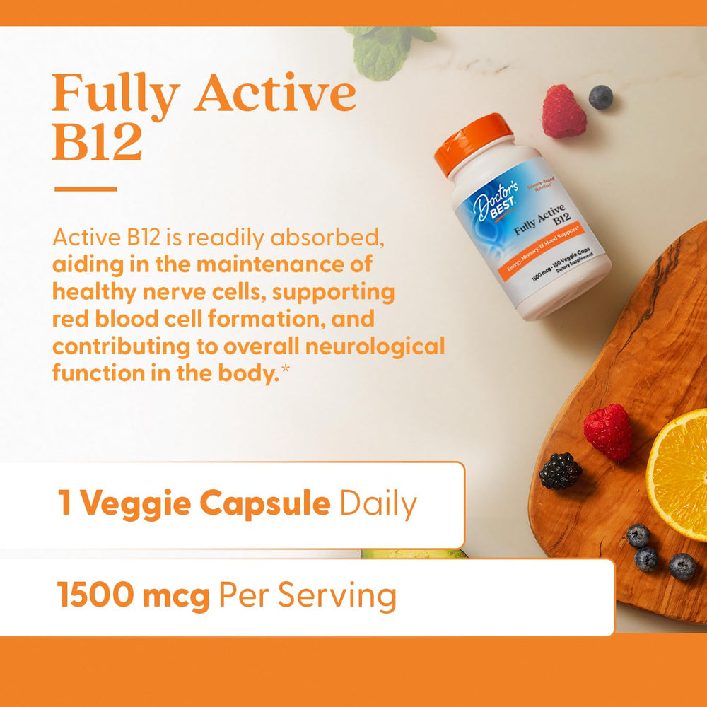 Close-up of dosage information on Doctor's Best B12 bottle cap