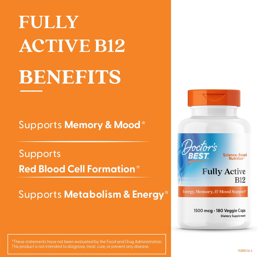 Doctor's Best B12 vegan gluten-free packaging on shelf