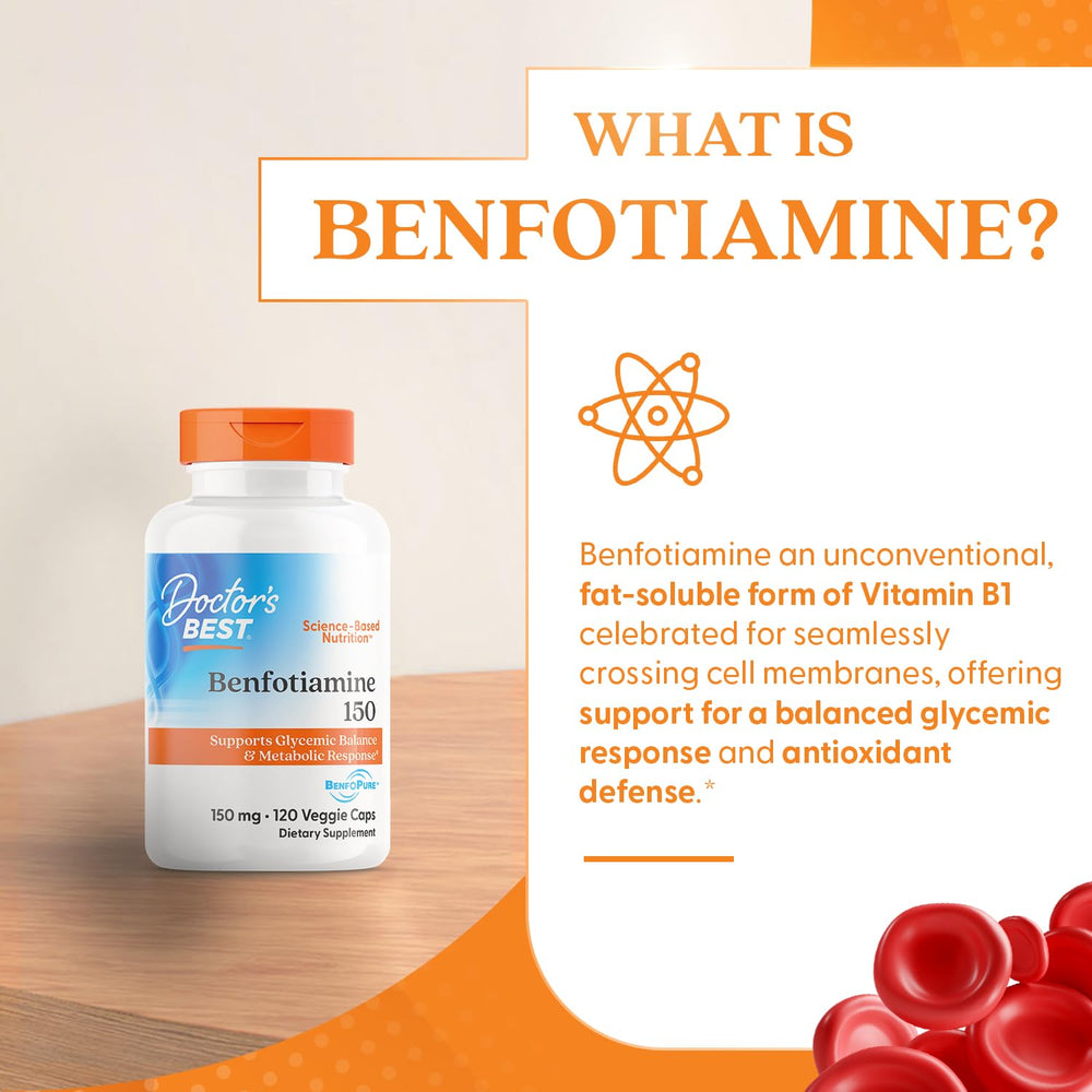Doctor's Best Benfotiamine veggie capsules row emphasizes vegetarian format