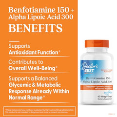 Doctor's Best benfotiamine-ala capsules ready for daily use with or without meals.