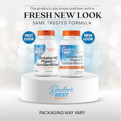 Doctor's Best Betaine HCl Pepsin capsules shown for enzyme-assisted digestion.