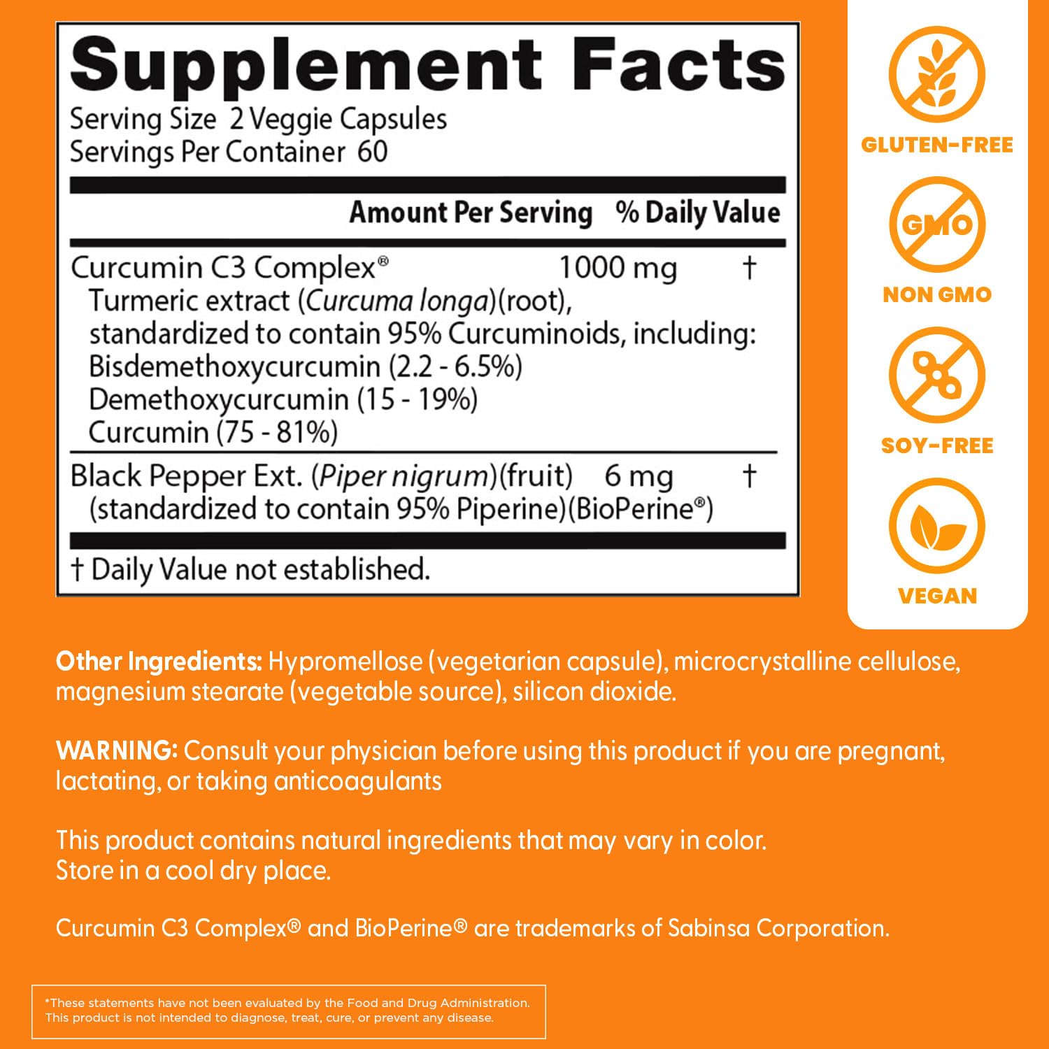 Doctor's Best bioperine black pepper extract for better curcumin absorption.