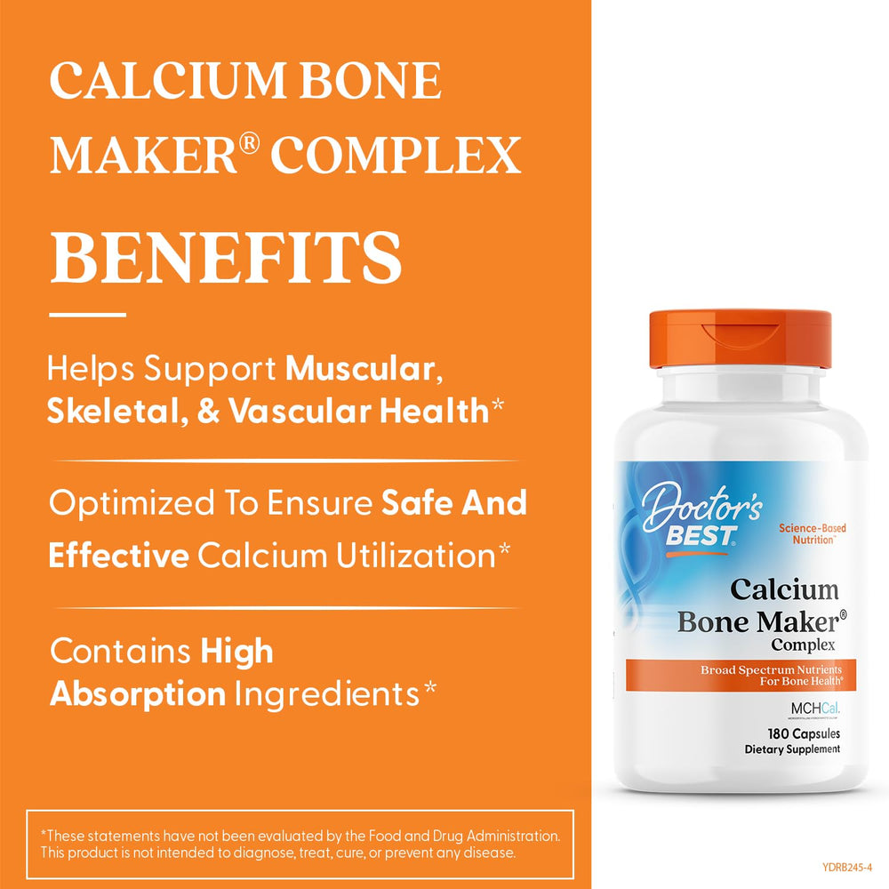 Doctor's Best Calcium Complex ingredients list shows comprehensive minerals for bone health.