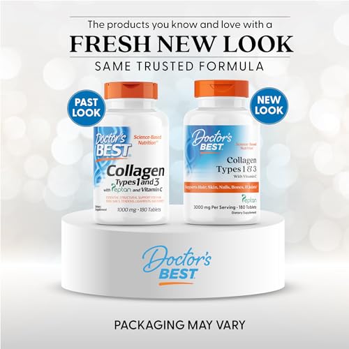 Close-up of Doctors Best Collagen Types 1 & 3 tablets highlights easy absorption benefits.