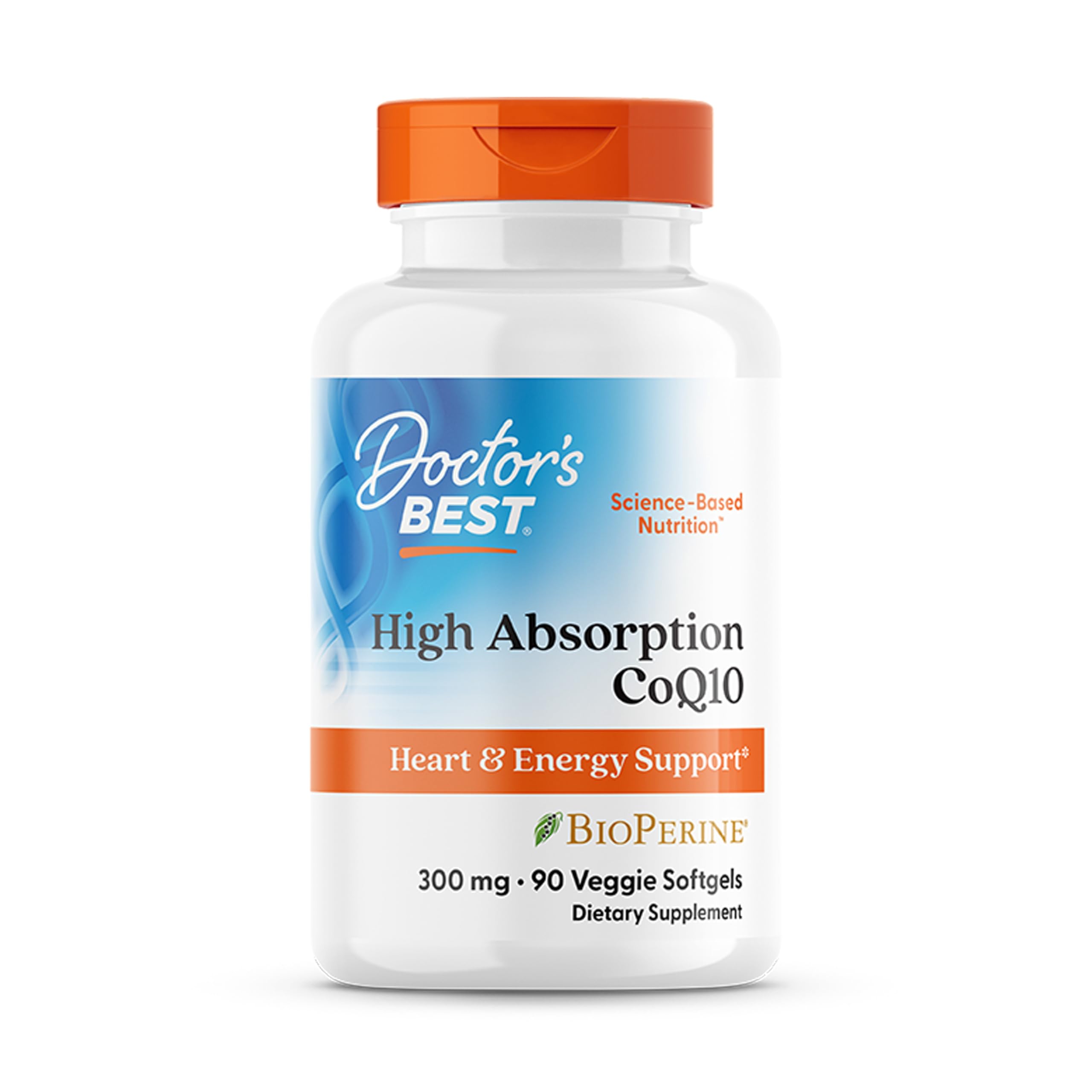 Doctor's Best CoQ10 300 mg softgels bottle for daily heart support.