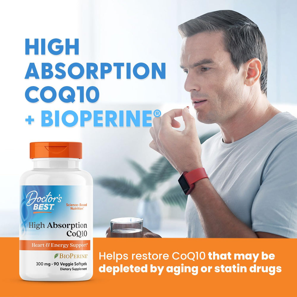 Bottle showing 90 veggie softgels for long-term daily use with Doctor's Best CoQ10.