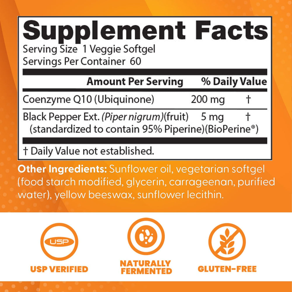 Front label of Doctor's Best CoQ10 shows non-GMO and soy-free features.