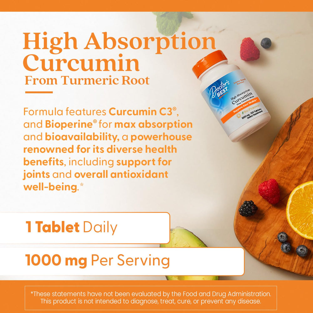 Packaging front view of Doctors Best Curcumin C3 Complex with branding