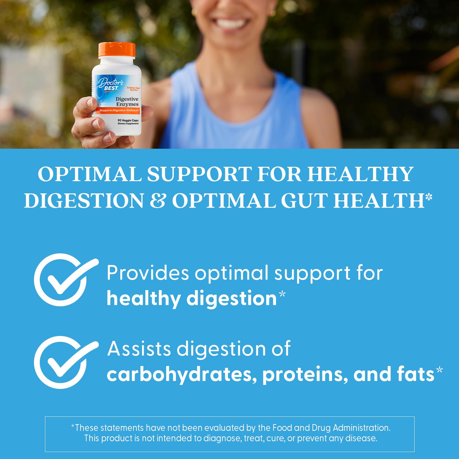 Daily-use image shows taking capsule with meals for digestive support.