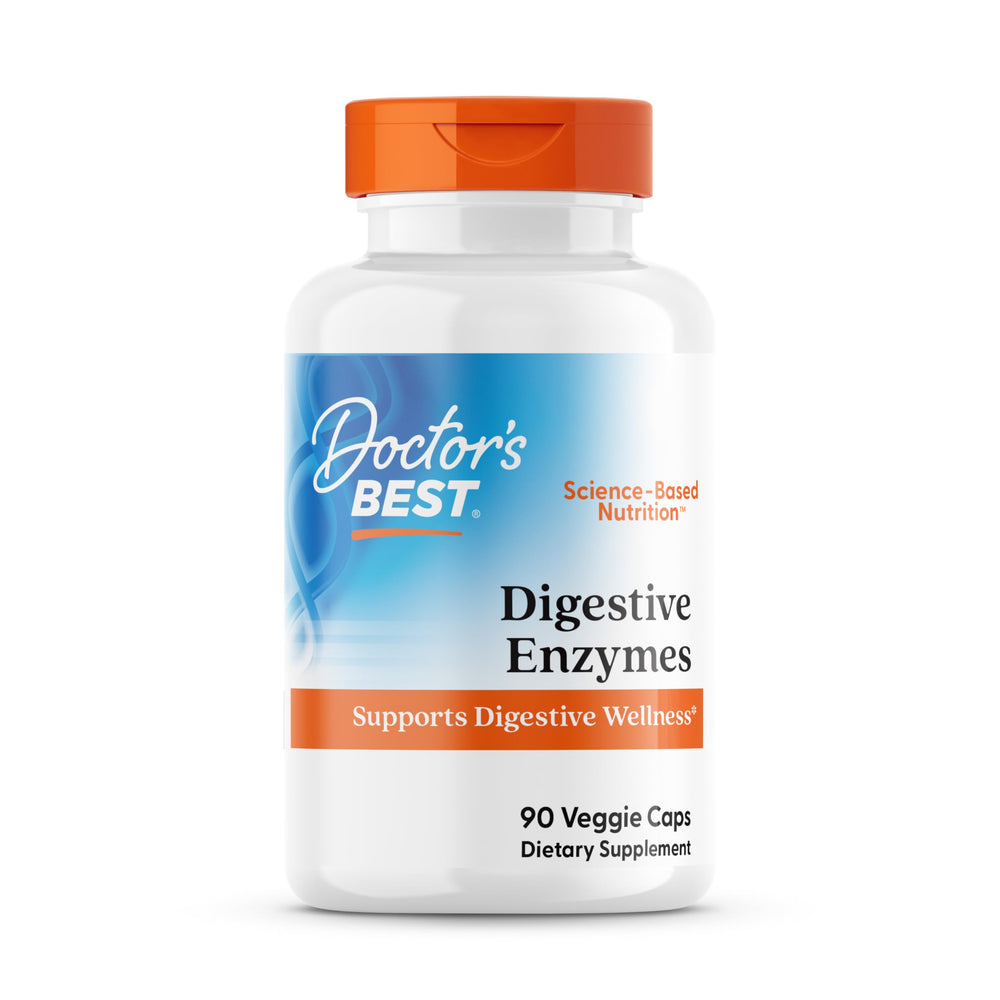 Doctor's Best Digestive Enzymes packaging highlights broad enzyme blend for meals.