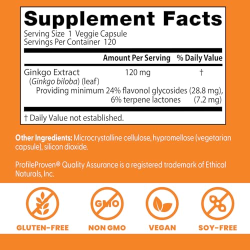 Doctor's Best Ginkgo Biloba capsules front label shows Profile Proven Quality Assurance.