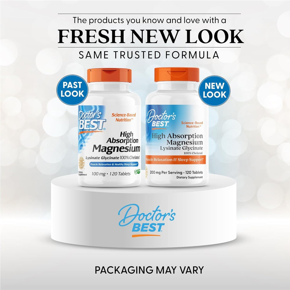 Doctor's Best bottle pours magnesium glycinate tablets for easy dosing