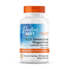 Doctor's Best high absorption magnesium glycinate lysinate bottle for restful sleep support