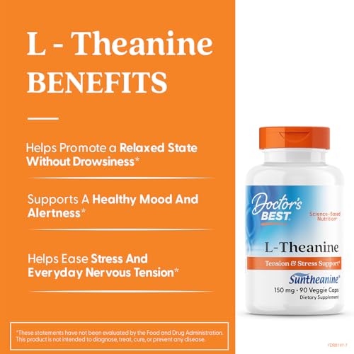 Veggie capsules pack from Doctor's Best L-Theanine for vegan, gluten-free routines.