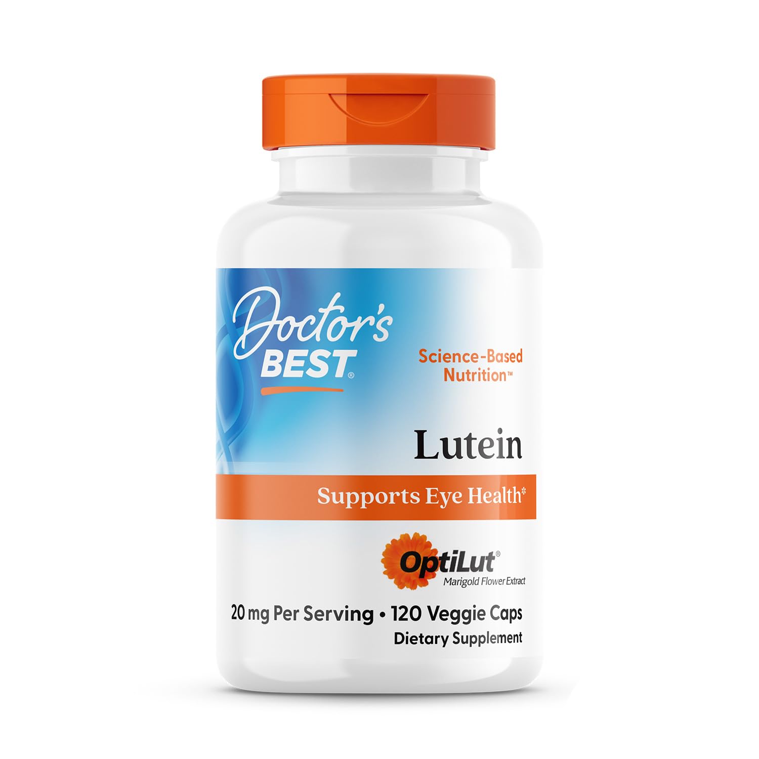 Doctor's Best Lutein 20mg bottle for daily eye health support.