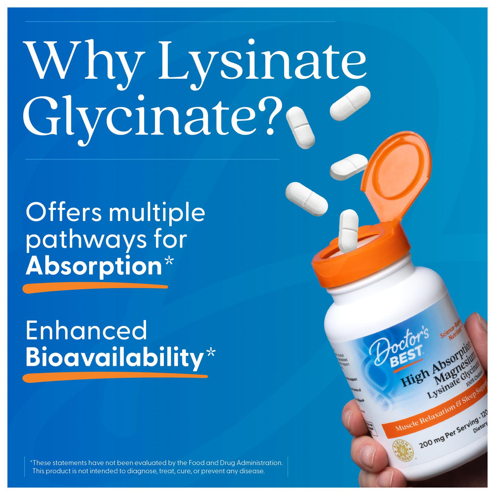 Doctor's Best magnesium glycinate lysinate ingredients chart highlights chelated minerals.