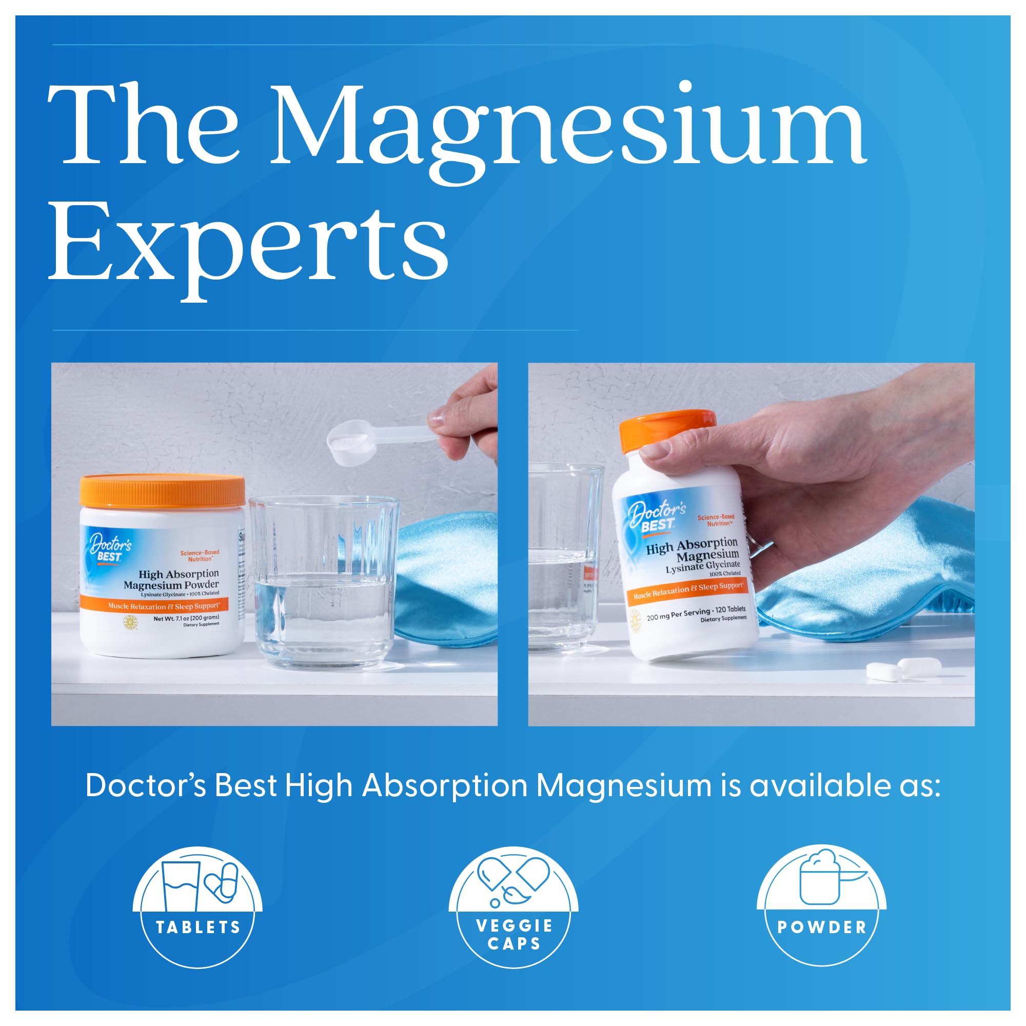 Doctor's Best magnesium glycinate lysinate on nightstand ready for a calm evening routine.