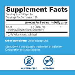Doctor's Best MSM bottle front label highlights OptiMSM purity.