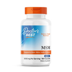 Doctor's Best MSM capsules bottle showing 180-count packaging for joint support