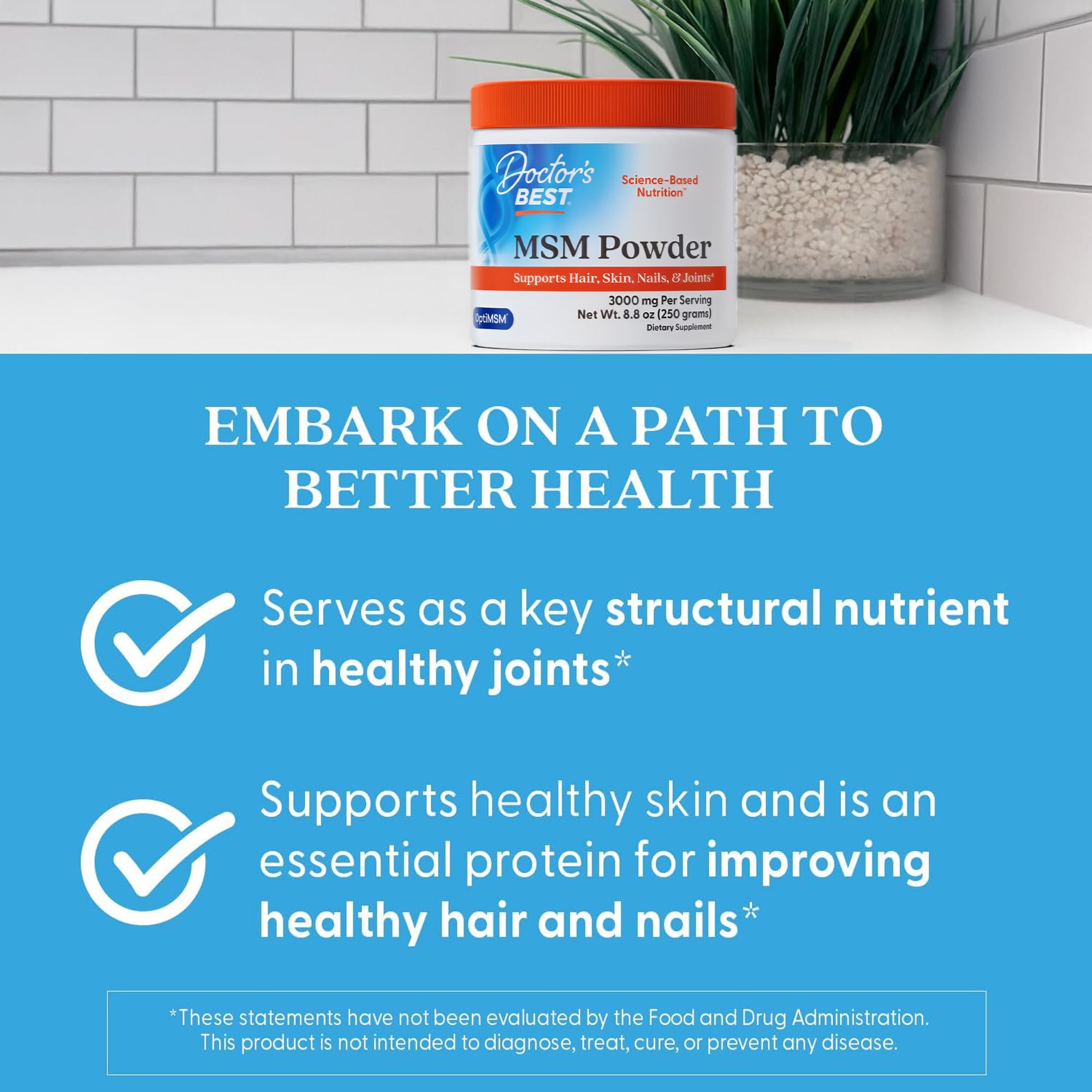 Mixing Doctor's Best MSM powder into a drink for daily mobility.