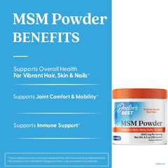 Scoop of Doctor's Best MSM powder ready to mix for joint health.