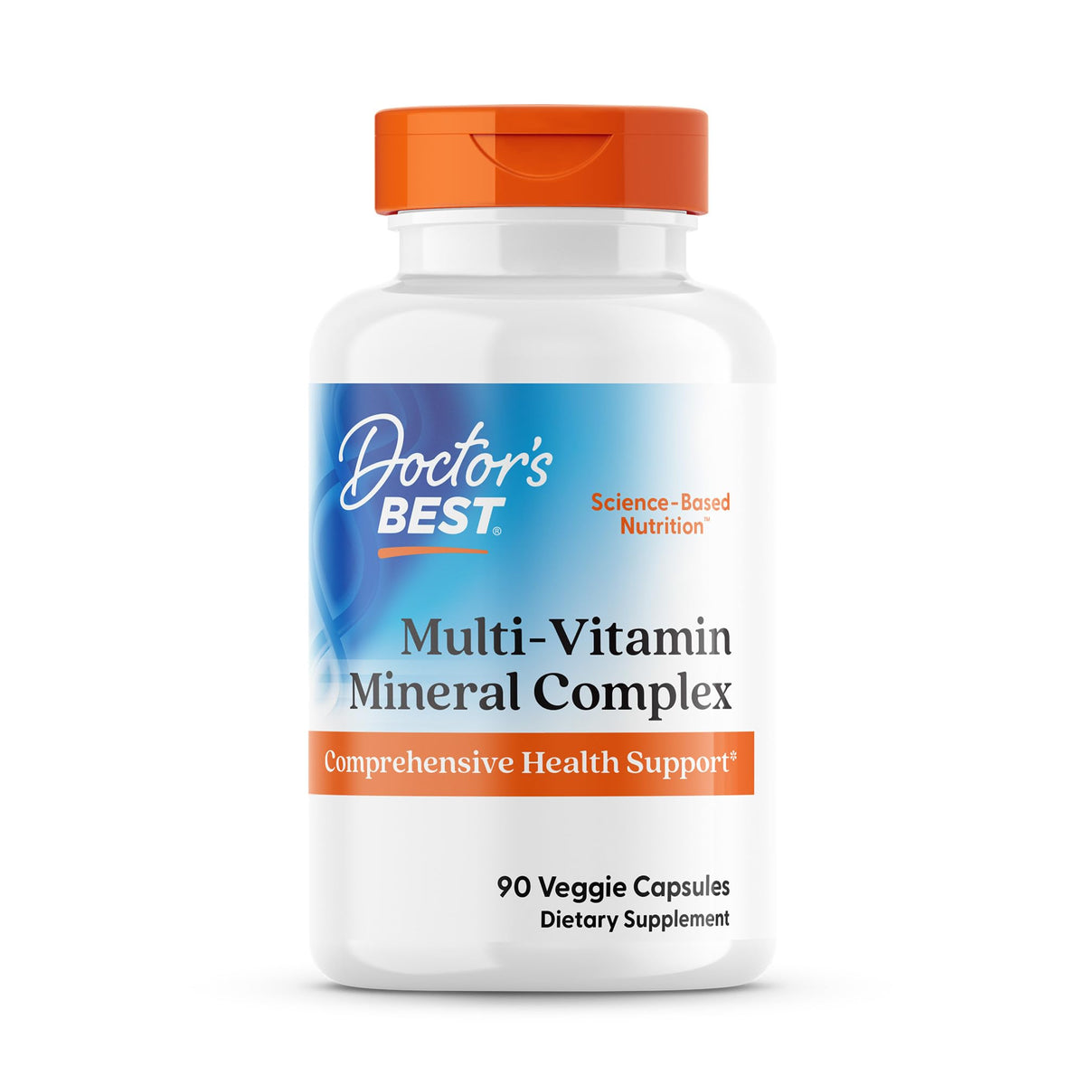 Doctor's Best multivitamin bottle shows vegan, non-GMO daily nutrition.